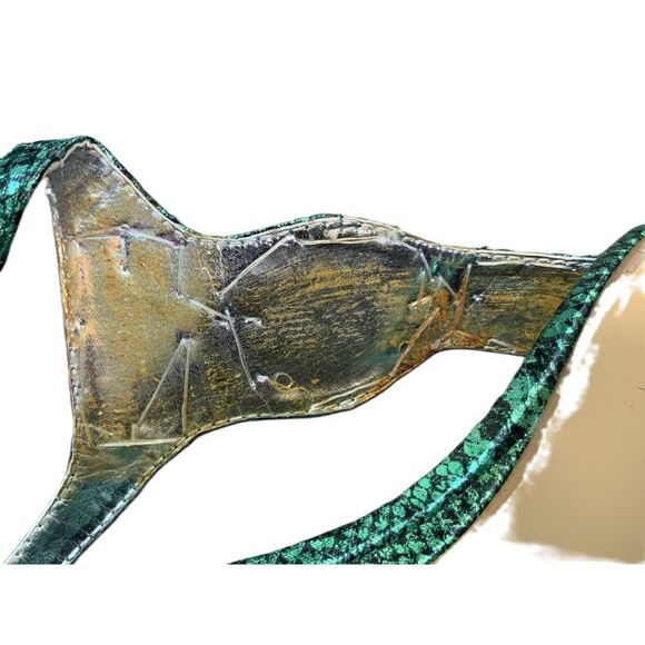 Bolaro Green Snake Print T-Strap Stone Embellished Sandals Size 8 - Picture 8 of 9